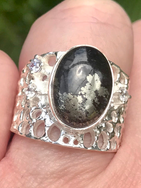 Pyrite in Magnetite and White Topaz Ring Size 7.5 - Morganna’s Treasures 