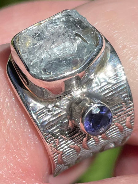 Rough Aquamarine and Iolite Ring Size 8 Adjustable - Morganna’s Treasures 