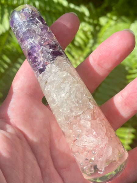 Rose Quartz, Selenite and Amethyst Orgonite Massage Wand - Morganna’s Treasures 