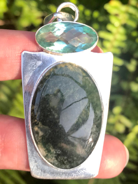 Moss Agate and Blue Apatite Pendant - Morganna’s Treasures 