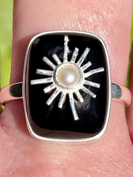 Black Onyx and Pearl Sun Ring Size 9 - Morganna’s Treasures 