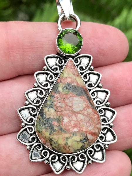 Unakite and Peridot Pendant - Morganna’s Treasures 