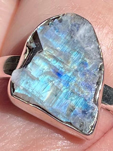 Black Tourmaline in Moonstone Slice Ring Size 7.5 - Morganna’s Treasures 