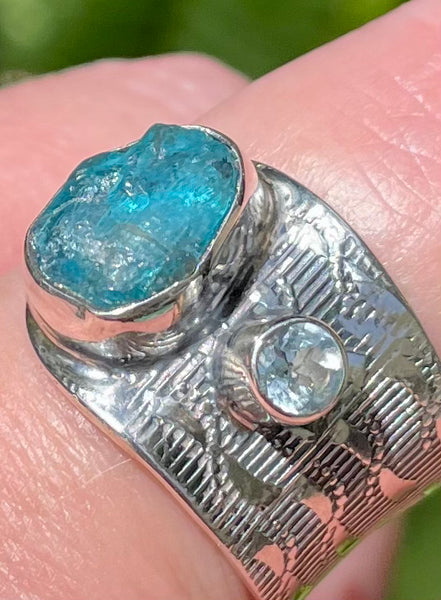 Rough Aquamarine and Blue Topaz Ring Size 8 Adjustable - Morganna’s Treasures 