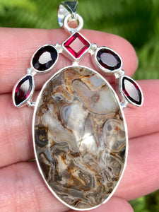 Crazy Lace Agate and Pink Tourmaline Pendant - Morganna’s Treasures 