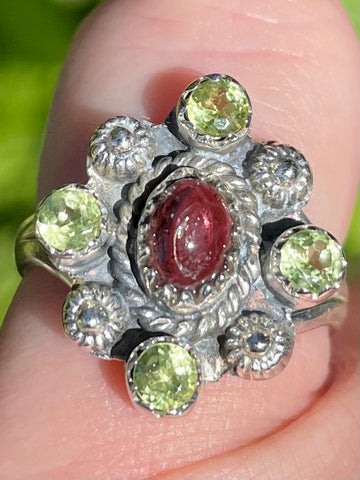 Pink Tourmaline and Peridot Ring Size 6 - Morganna’s Treasures 