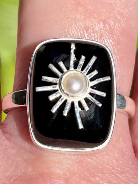 Black Onyx and Pearl Sun Ring Size 9 - Morganna’s Treasures 