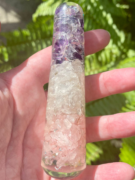 Rose Quartz, Selenite and Amethyst Orgonite Massage Wand - Morganna’s Treasures 