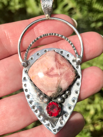 Large Rhodocrosite and Garnet Pendant - Morganna’s Treasures 