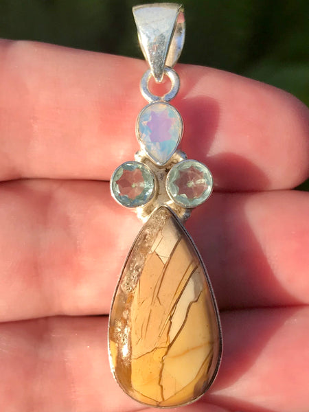 Brecciated Mookaite Jasper, Opalite and Blue Apatite Pendant - Morganna’s Treasures 