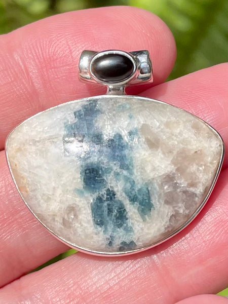 Rare Indicolite (Blue Tourmaline) in Smoky Quartz and Black Onyx Pendant - Morganna’s Treasures 