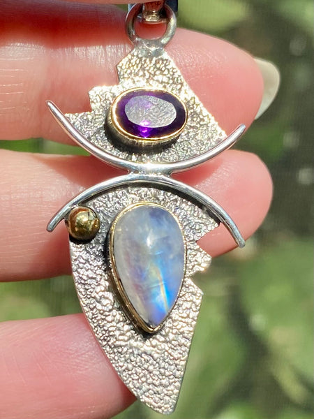 Rainbow Moonstone and Purple Amethyst Pendant - Morganna’s Treasures 
