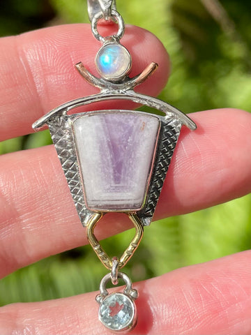 Chevron Amethyst, Blue Topaz and Moonstone Pendant - Morganna’s Treasures 