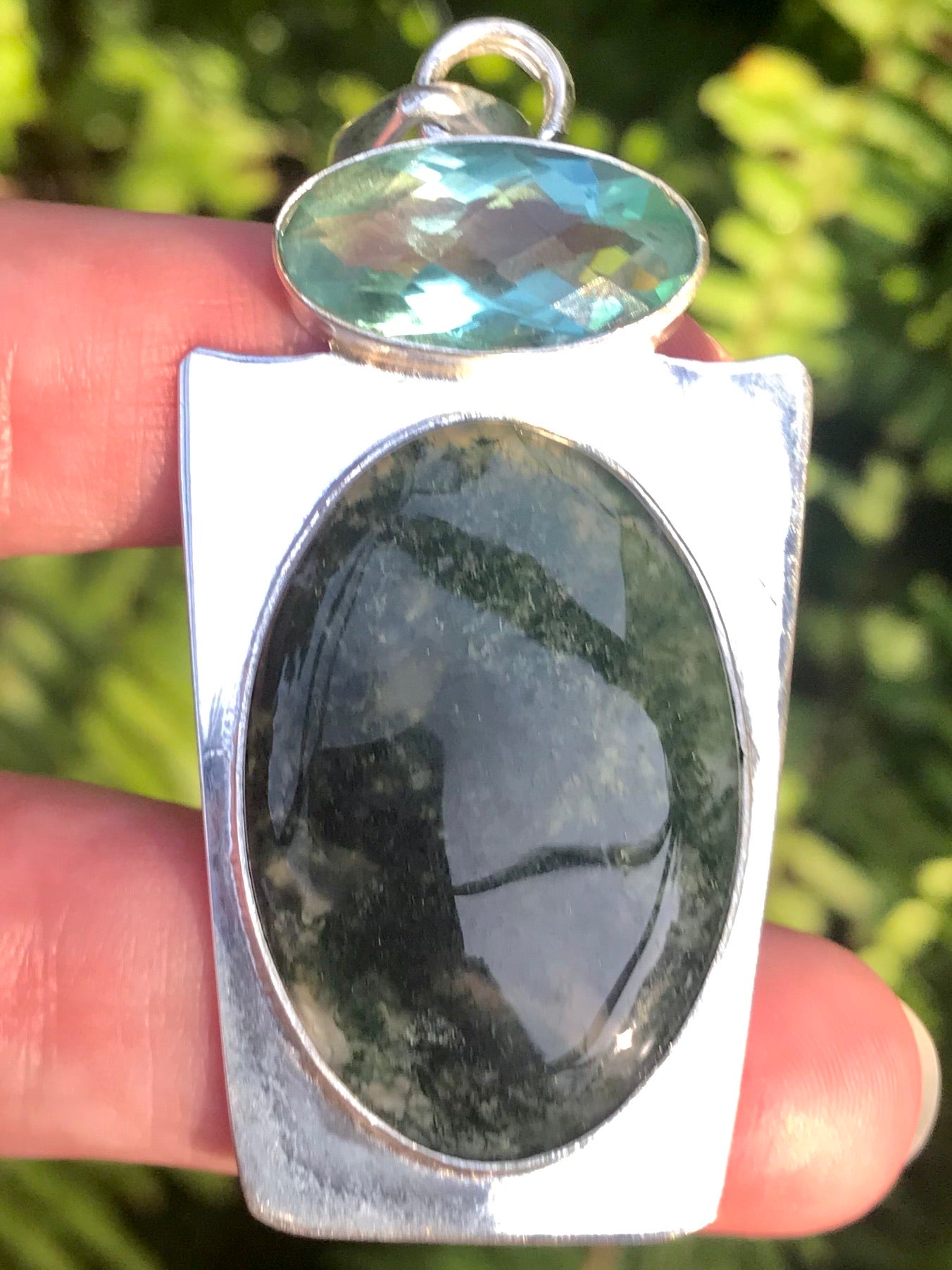 Moss Agate and Blue Apatite Pendant - Morganna’s Treasures 