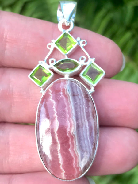 Rhodochrosite and Peridot Pendant - Morganna’s Treasures 