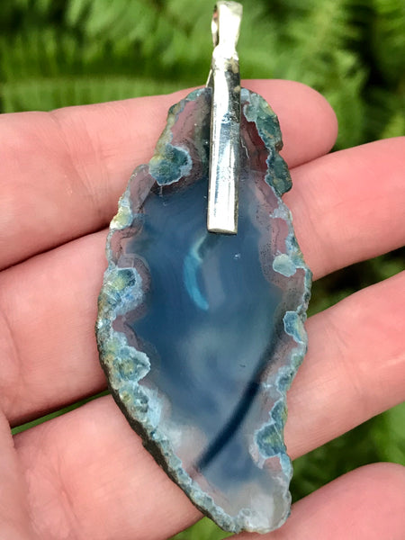 Marine Blue Slice Agate Pendant - Morganna’s Treasures 