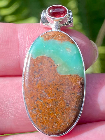 Boulder Chrysoprase and Garnet Pendant - Morganna’s Treasures 