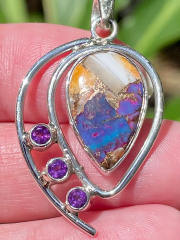 Purple Amethyst and Spiny Oyster in Arizona Turquoise Pendant - Morganna’s Treasures 