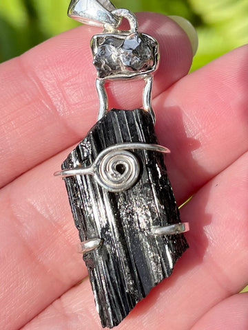 Black Tourmaline and Meteorite Campo del Cielo Pendant - Morganna’s Treasures 