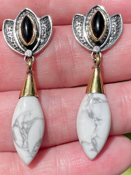 White Howlite and Black Onyx Studded Earrings - Morganna’s Treasures 
