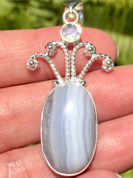 Blue Lace Agate and Opalite Pendant - Morganna’s Treasures 