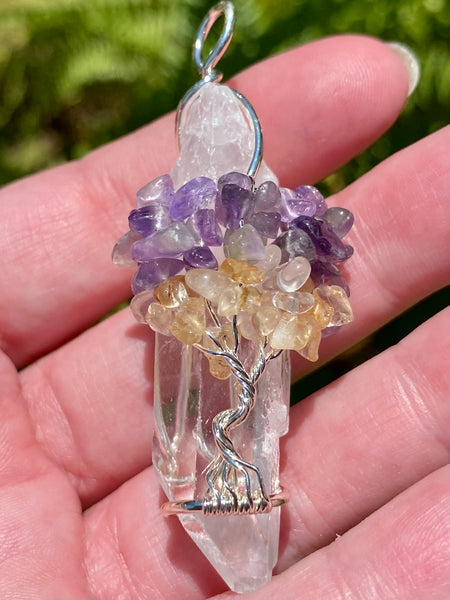 Wire-Wrapped Clear Quartz, Amethyst and Citrine Pendant - Morganna’s Treasures 