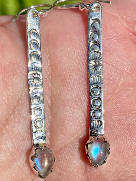 Rainbow Moonstone Hammered Silver Earrings - Morganna’s Treasures 