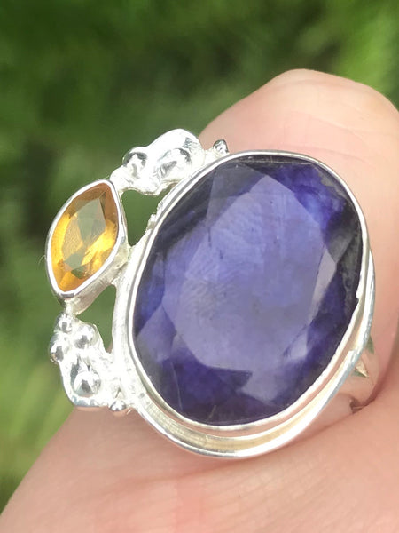 Blue Sapphire and Citrine Cocktail Ring Size 6.25 - Morganna’s Treasures 