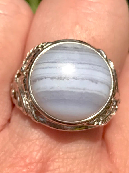 Blue Lace Agate Cocktail Ring Size 9 Adjustable - Morganna’s Treasures 