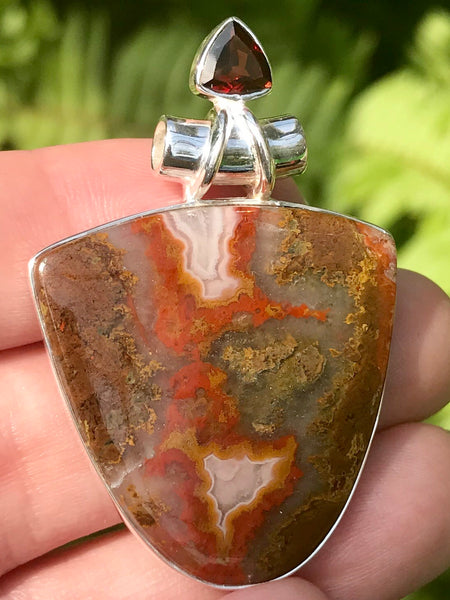 Red Seam Agate and Garnet Pendant from Morocco - Morganna’s Treasures 