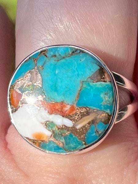 Spiny Oyster and Arizona Turquoise Ring Size 8.5 - Morganna’s Treasures 