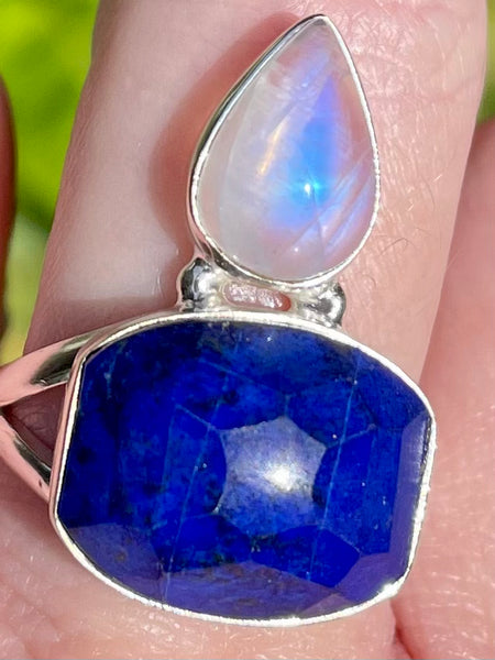 Rainbow Moonstone and Lapis Lazuli Ring Size 9 - Morganna’s Treasures 