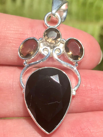 Black Onyx and Smoky Quartz Pendant - Morganna’s Treasures 