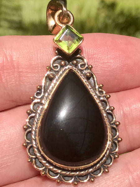 Bronze Black Onyx and Peridot Pendant - Morganna’s Treasures 