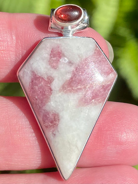 Pink Tourmaline in Quartz and Garnet Pendant - Morganna’s Treasures 