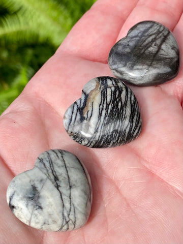 Spider Web Jasper Heart Palm Stone - Morganna’s Treasures 