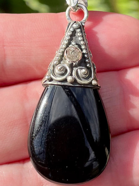 Black Onyx and Herkimer Diamond Pendant - Morganna’s Treasures 