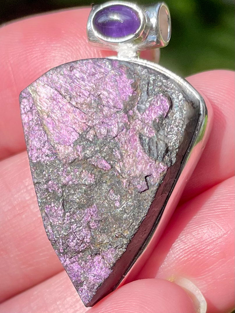 Rough Purpurite and Amethyst Pendant - Morganna’s Treasures 