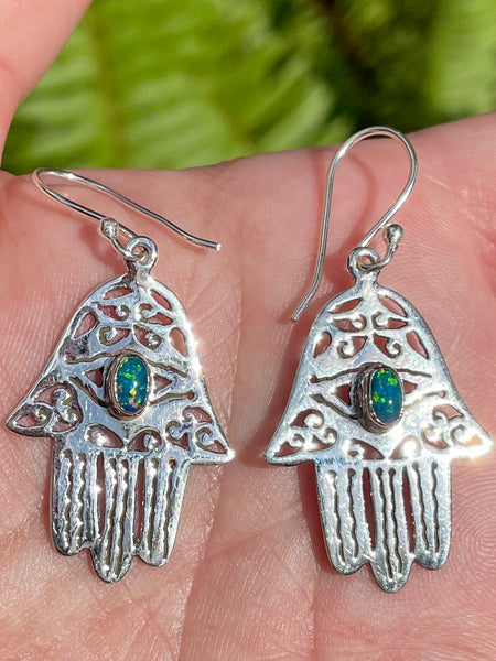 Fire Opal Hamsa Hand Earrings - Morganna’s Treasures 