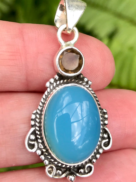 Blue Chalcedony and Smoky Quartz Pendant - Morganna’s Treasures 