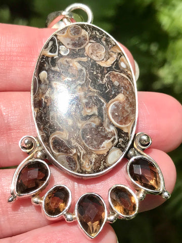 Turritella Agate and Smoky Quartz Pendant - Morganna’s Treasures 