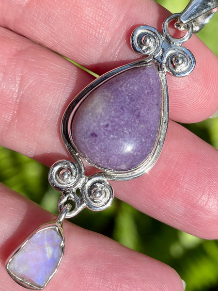 Lepidolite and Rough Rainbow Moonstone Pendant - Morganna’s Treasures 