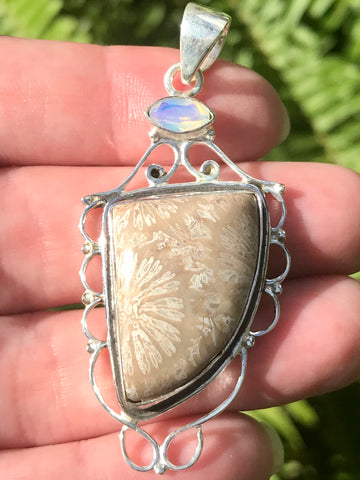 Fossil Coral and Opalite Pendant - Morganna’s Treasures 