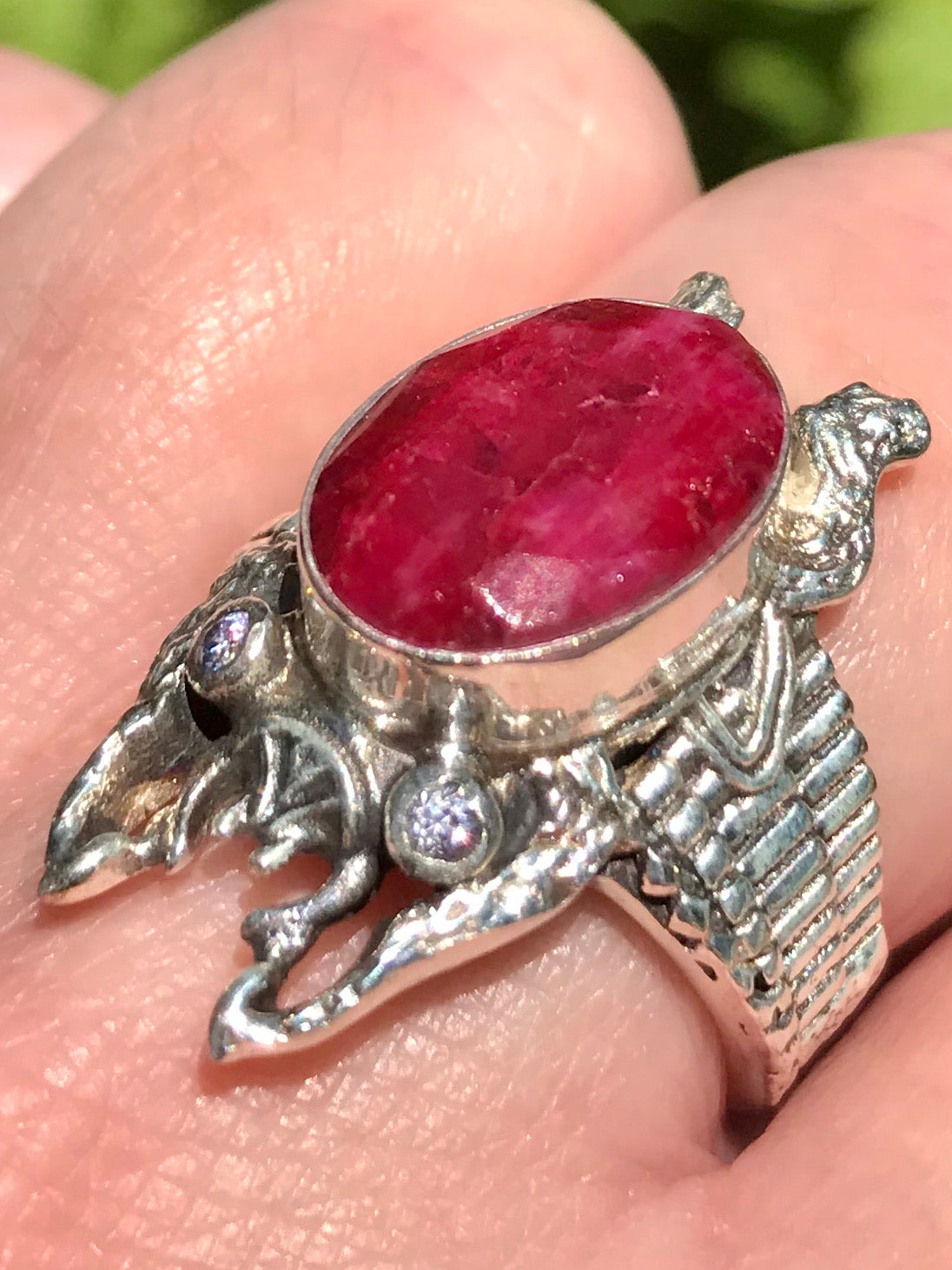 Ruby and White Topaz Frog Cocktail Ring Size 7.5 - Morganna’s Treasures 