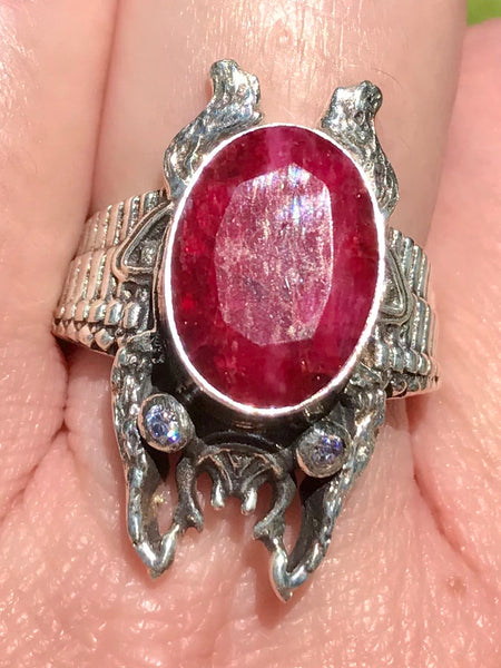 Ruby and White Topaz Frog Cocktail Ring Size 7.5 - Morganna’s Treasures 