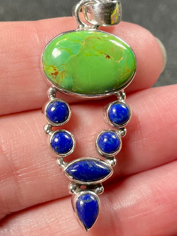 Green Mohave Turquoise and Lapis Lazuli Pendant - Morganna’s Treasures 