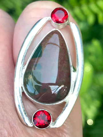 Bloodstone and Garnet Cocktail Ring Size 8 - Morganna’s Treasures 