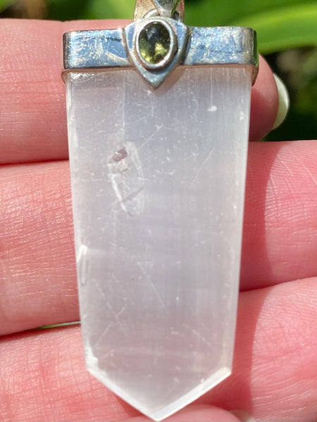 Moldavite and Selenite Pendant - Morganna’s Treasures 