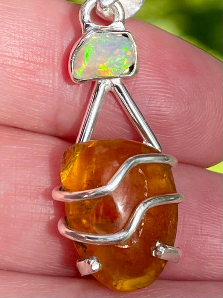 Amber and Ethiopian Opal Pendant - Morganna’s Treasures 