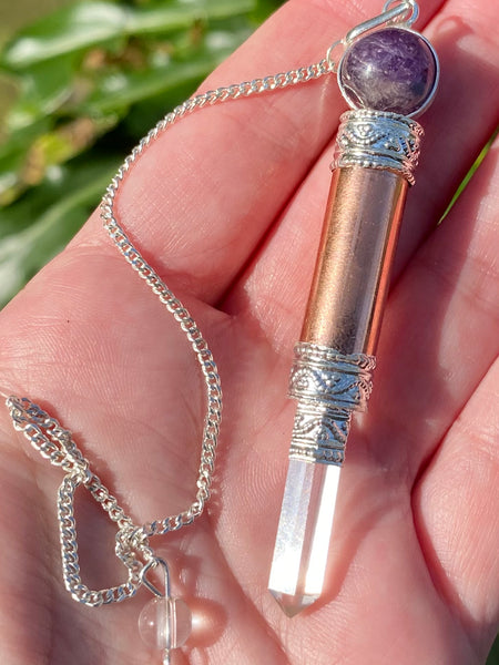 Amethyst & Clear Quartz Copper Pendulum - Morganna’s Treasures 